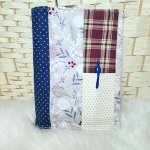 Handmade Quilted Floral & Plaid Notebook Cover With Pen Pocket Pen Not Included
